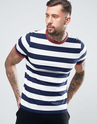 T-shirt Fred Perry Homme – M, Bleu Marine, Colorblock Coton, GI01, état Correct