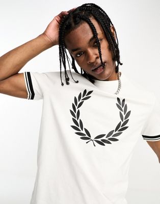 Fred Perry printed laurel wreath t-shirt in snow white - ASOS Price Checker