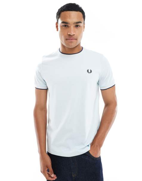 Fred Perry - T-shirt azzurra con doppia riga a contrasto - view 1