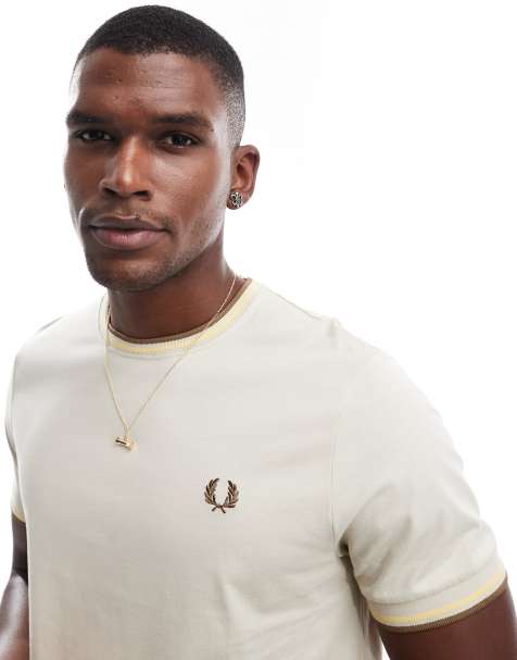 Fred Perry - T-shirt beige con bordi a contrasto - view 1