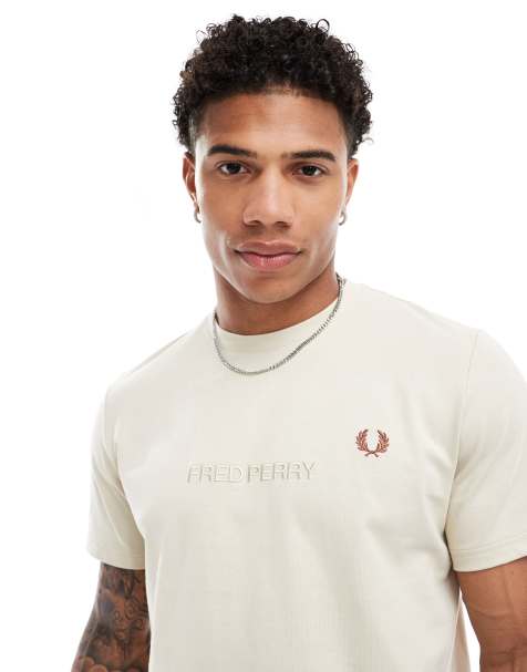 Fred Perry - T-shirt beige ricamata - view 1