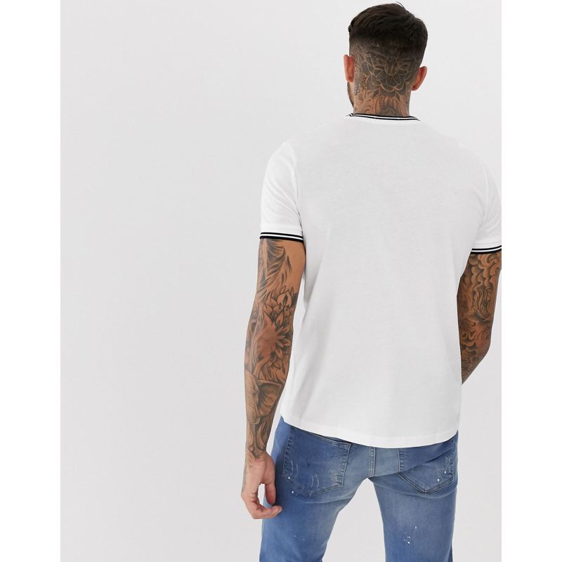 Designer  Fred Perry - T-shirt bianca con doppia riga a contrasto sui bordi