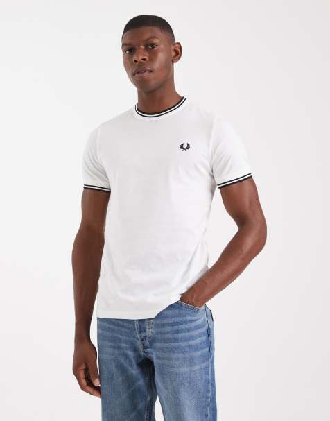 Fred Perry - T-shirt bianca con doppia riga a contrasto sui bordi - view 1