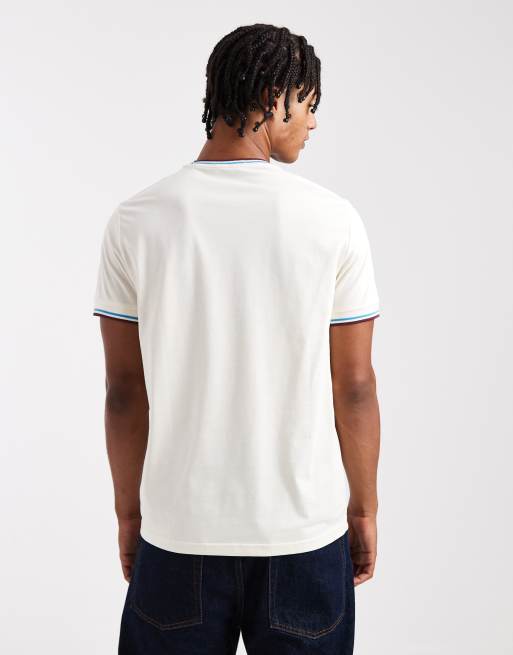 Fred Perry - T-shirt bianca con doppia riga a contrasto sui bordi, 3 di 5