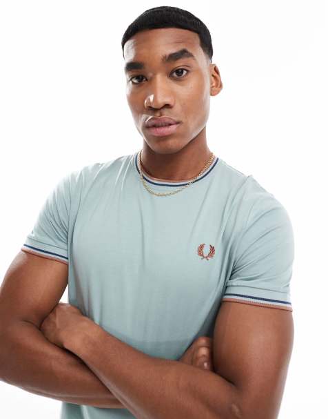 Fred Perry - T-shirt blu ghiaccio con bordi a contrasto - view 1