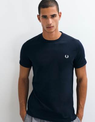 Fred Perry Uomo Blu Maglietta A Maniche Corte Ringer - Immagine 5