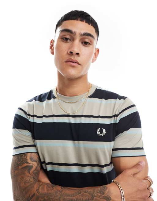 Fred Perry - T-shirt blu navy e grigia a righe spesse