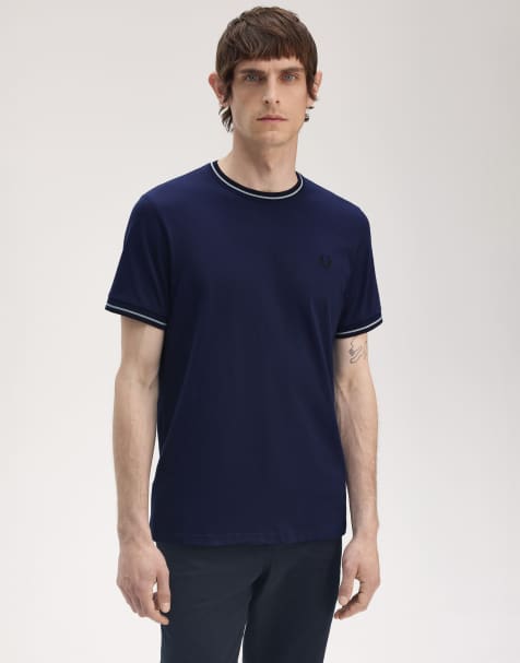 Fred Perry - T-shirt blu scuro con bordi a contrasto - view 1