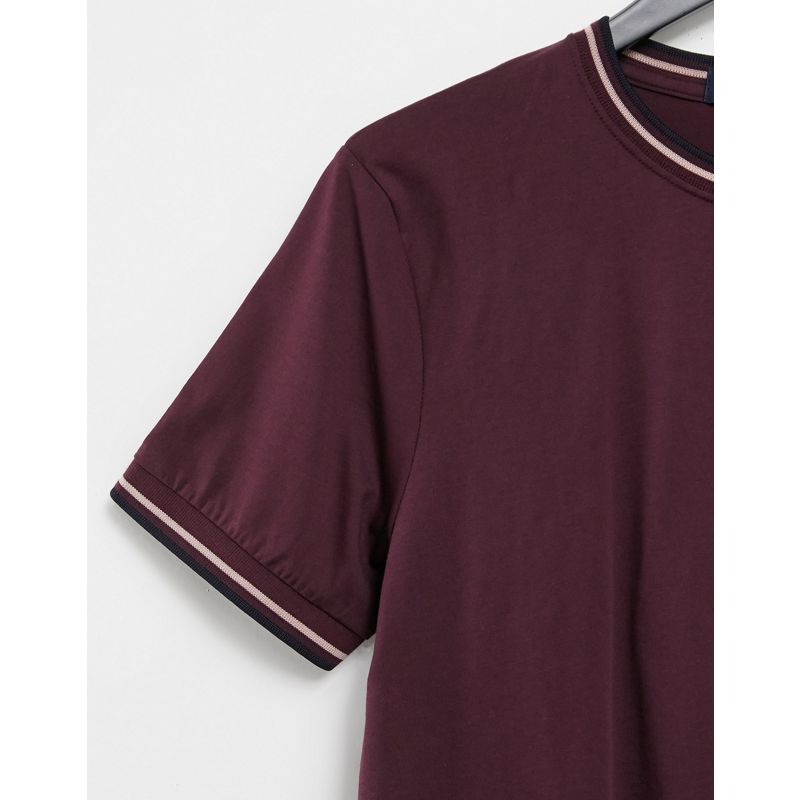 Designer  Fred Perry - T-shirt bordeaux con doppio bordino a contrasto