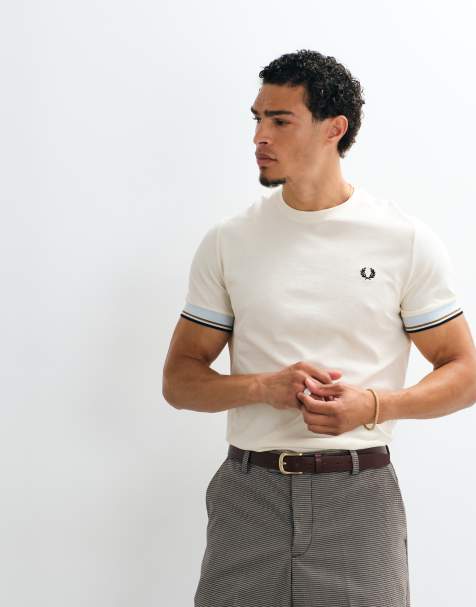 Fred Perry - T-shirt color ecru con doppia riga a contrasto sui bordi - view 1