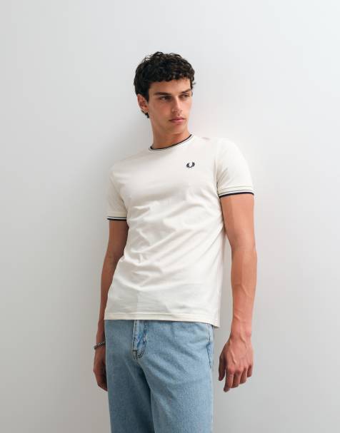 Fred perry - T-shirt color écru con doppio profilo a contrasto - view 1
