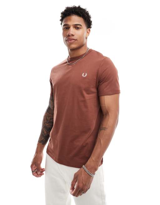 Fred Perry - T-shirt color marrone argilla con bordini