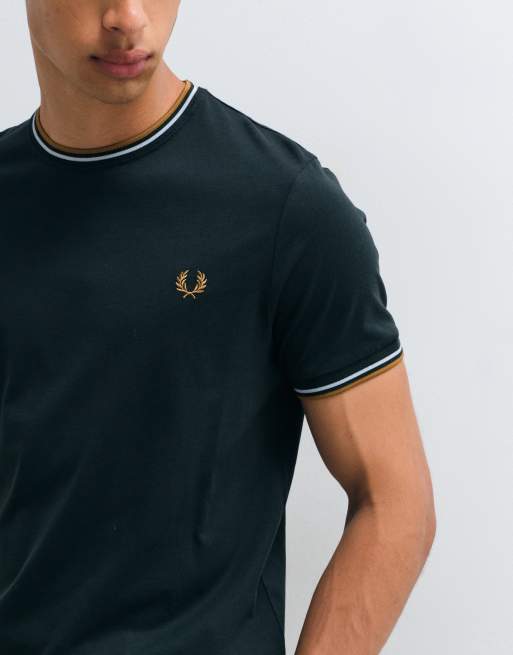Fred Perry T-shirt con doppio bordo in verde scuro, 5 di 5