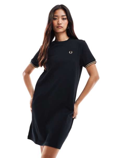 Fred Perry t-shirt dress in black with cuffed sleeves - view 1
