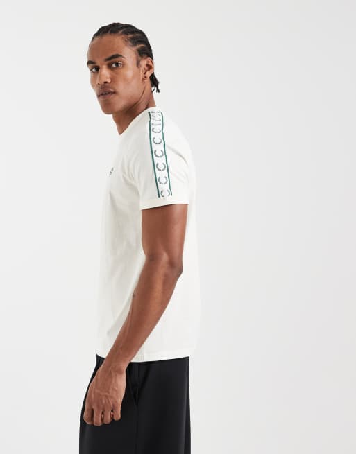 Fred Perry - T-shirt écru con bordi e fettuccia a contrasto, 5 di 5