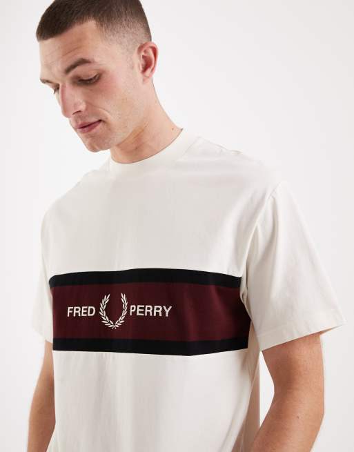 Fred Perry - T-shirt écru con pannello con logo ricamato, 4 di 5