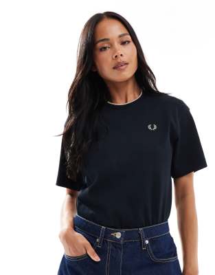 Chemise Fred Perry Bleue Femme – Taille S (UK 10) – Coton – Manches Courtes – État Correct