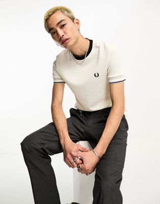 Fred Perry bold tipped pique t-shirt in ecru white - ASOS Price Checker