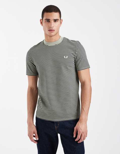 Fred Perry - T-shirt épais à fines rayures et logo - Rayures vertes - view 1