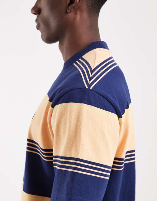 Fred Perry - T-shirt épais à rayures - Pêche et bleu marine, 4 de 5