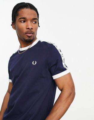 Fred Perry taped ringer t-shirt in navy - NAVY - ASOS Price Checker