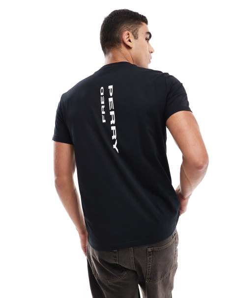 Fred Perry t-shirt in black with vertical logo back print - view 1