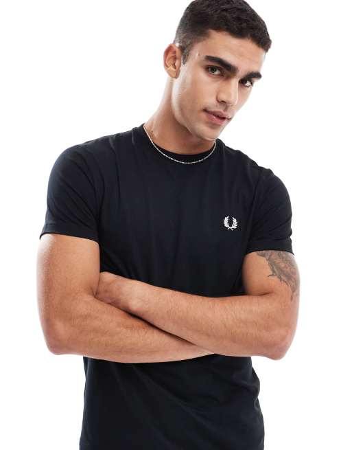 Tシャツ・カットソー FRED PERRY SS22 T-SHIRT WITH LOGO (FP-SM3103-42_102) Fred Perry logo-print Cotton T-shirt | Black | FARFETCH