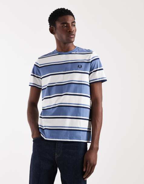 Fred Perry – T-Shirt in Blau und Weiß mit breiten Streifen und Logo - view 1