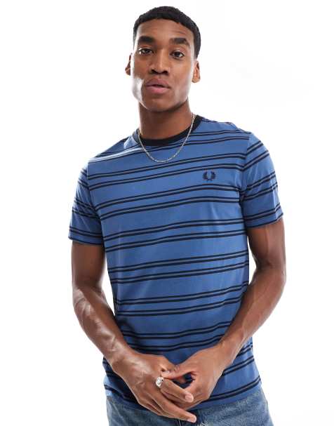 Fred Perry t-shirt in blue with black horizontal stripes