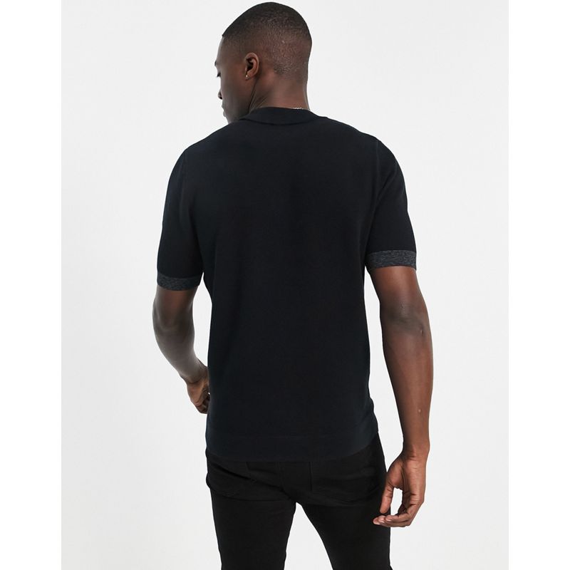 Uomo h1P1M Fred Perry - T-shirt in maglia nera con profili a contrasto mélange