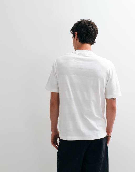 Fred Perry - T-shirt in piqué bianca testurizzata a righe, 5 di 5