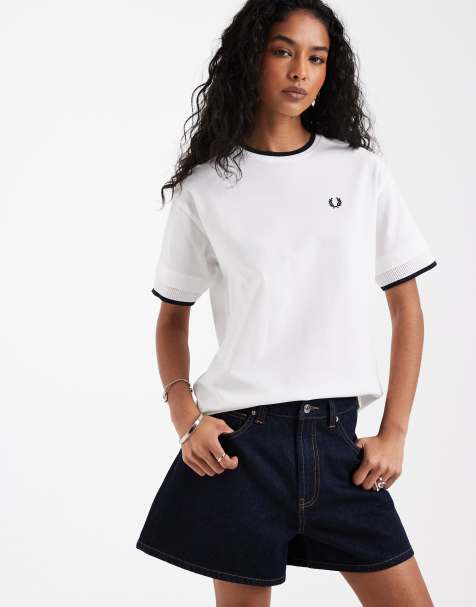 Fred Perry - T-shirt in rete piqué bianca con bordi a contrasto - view 1