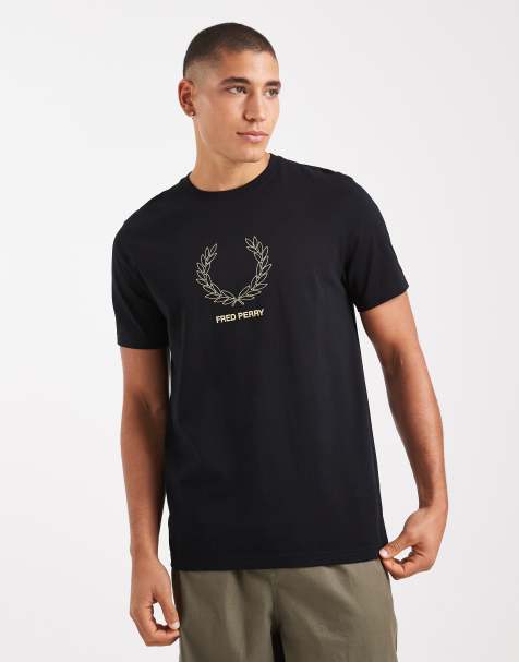 Fred Perry – T-Shirt in Schwarz mit Lorbeerkranz-Umriss-Print - view 1