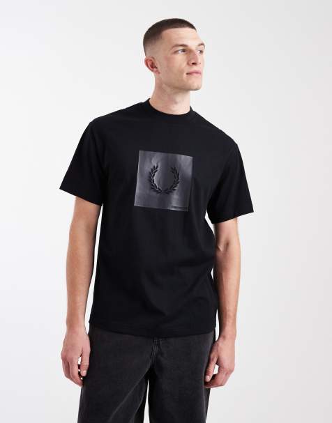 Fred Perry – T-Shirt in Schwarz mit rechtechigem Grafik-Logo - view 1