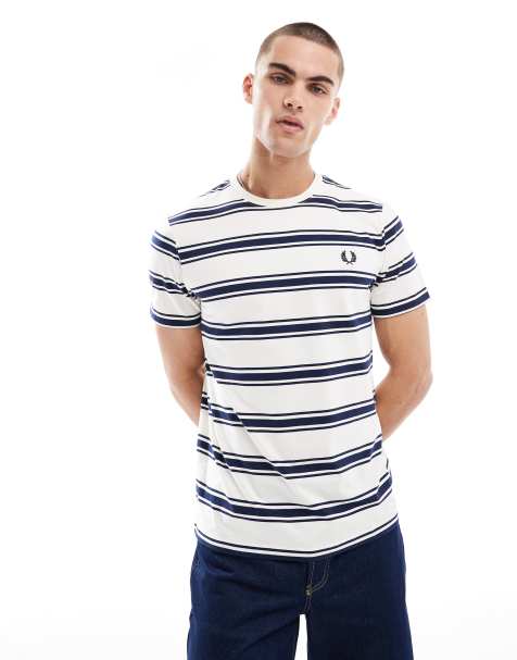 Fred Perry t-shirt in white with horizontal thick stripes