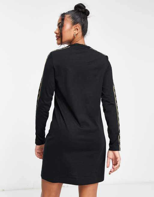 Fred Perry - T-shirt jurk met lange mouwen en bies in zwart, 2 van 4