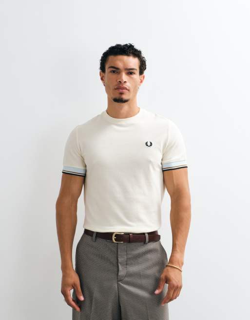 Fred Perry T-shirt med dobbelt kant på ærmekant i ecru, 5 af 5
