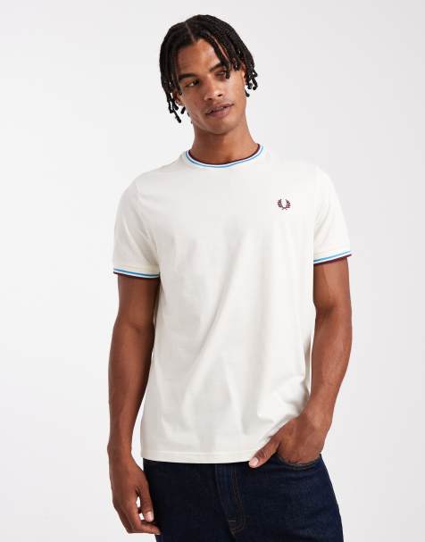 Fred Perry - T-shirt met dubbel gekleurd streepje in wit - view 1