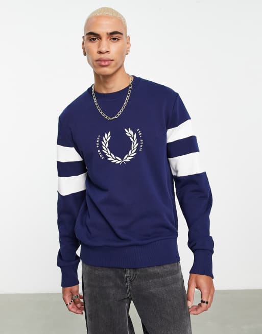 Fred Perry - T-shirt met een opvallend gekleurd randje marineblauw
