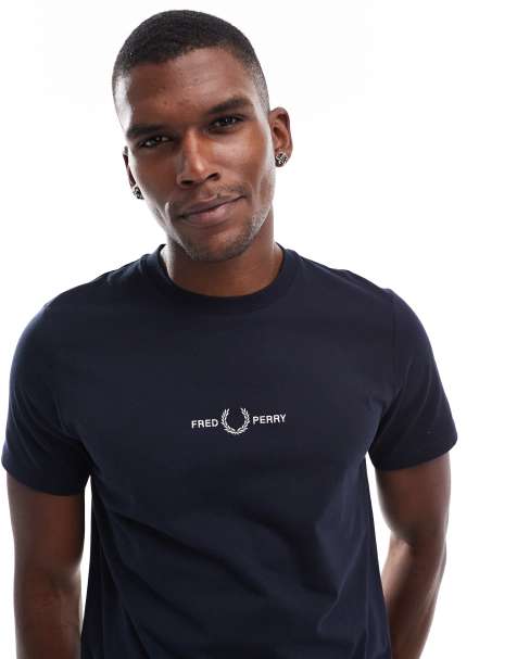 Fred Perry - T-shirt met geborduurd logo in marineblauw - view 1