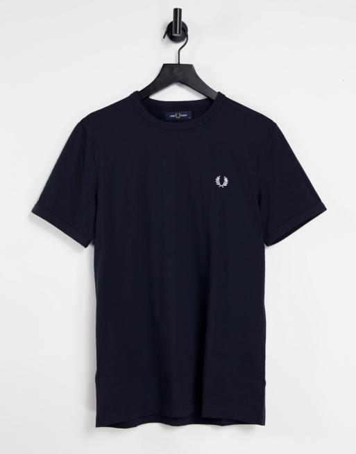 Fred Perry - T-shirt met gekleurde randen in marineblauw