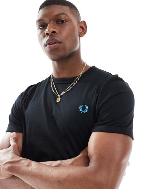 Fred Perry - T-shirt met gekleurde randen in marineblauw