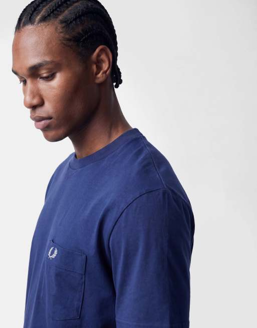 Fred Perry - T-shirt met korte mouwen in marineblauw met wassing, 2 van 5