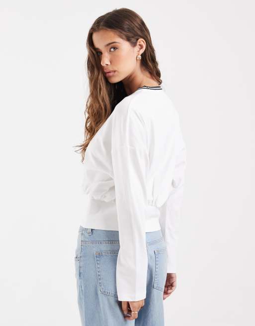 Fred Perry T-shirt met lange mouwen en dubbele bies in wit, 4 van 4