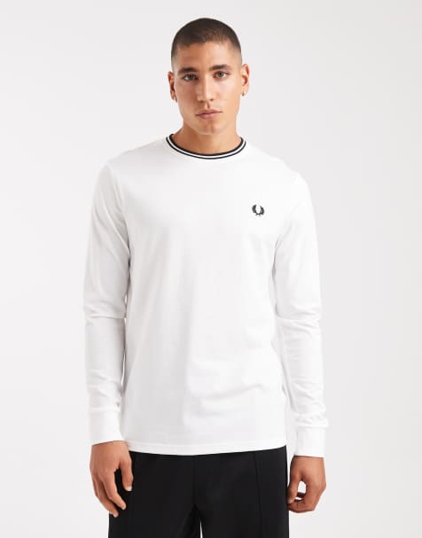 Fred Perry - T-shirt met lange mouwen en een gekleurd randje in wit - view 1