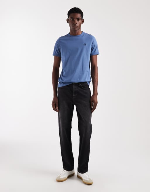 Fred Perry - T-shirt met logo en gekleurde biezen in blauw, 2 van 5