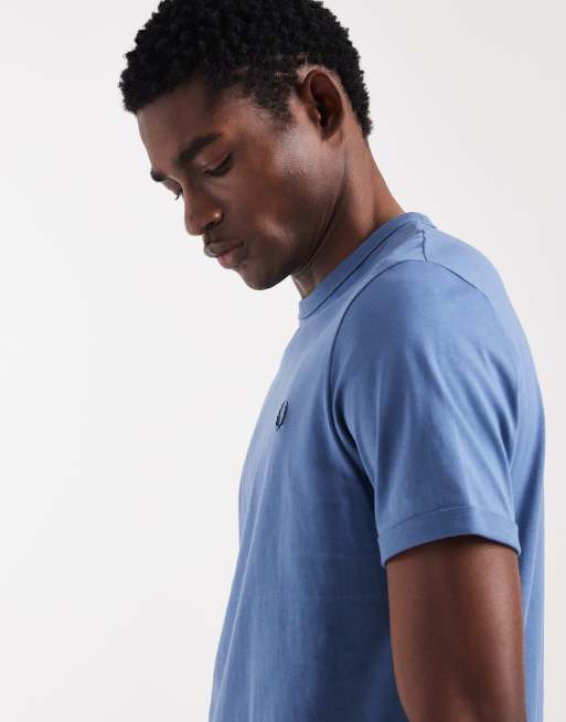 Fred Perry - T-shirt met logo en gekleurde biezen in blauw, 4 van 5