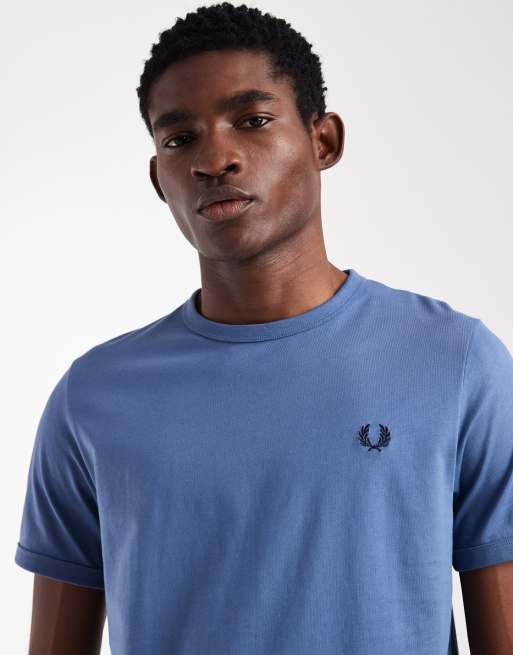 Fred Perry - T-shirt met logo en gekleurde biezen in blauw, 5 van 5