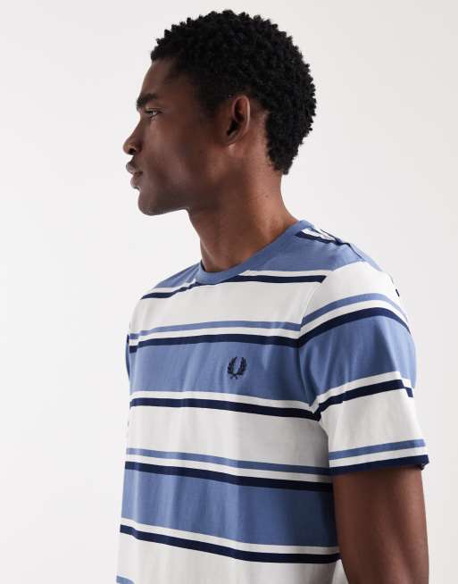 Fred Perry - T-shirt met opvallend gestreept logo in blauw/wit, 4 van 5