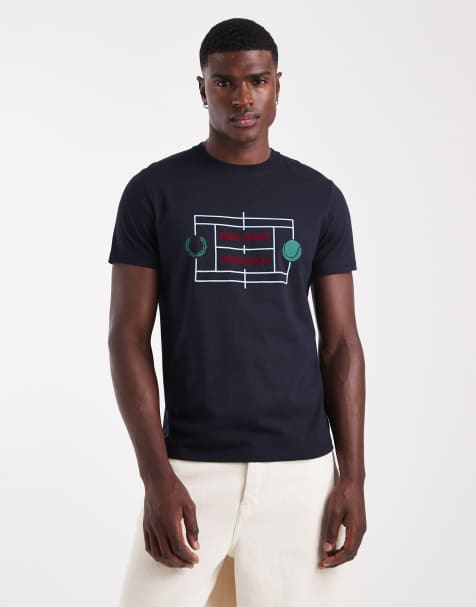 Fred Perry - T-shirt met print van tenniscourt in marineblauw - view 1